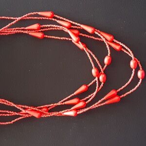 Red Layered Teardrop Beaded Necklace
